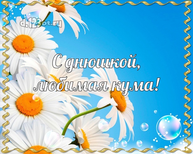 С днюшкой, любимая кума! Дорогой куме! С днём рождения, ромашки для Тебя! Милой кумушке на день рождения! С днюшкой, любимая кума! Скачать онлайн бесплатно для вацап!