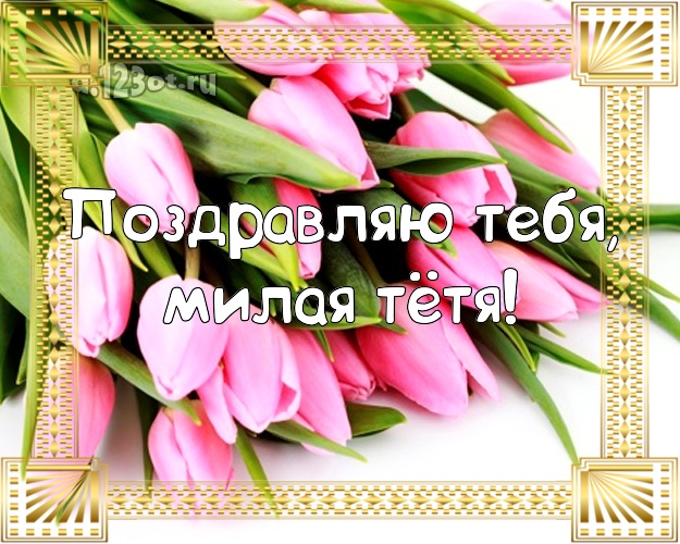 Поздравляю Тебя, милая тётя! Дорогой тёте! Тюльпаны открытка, картинка! С днём рождения! Милой тётушке на день рождения! Поздравляю Тебя, милая тётя! Скачать онлайн бесплатно для вацап!