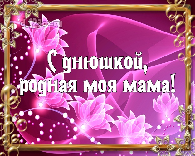 С днюшкой, родная моя мама! Моей маме! С днём рождения! Открытка с цветами! Малиновая! Маме, мамулечке на день рождения! С днюшкой, родная моя мама! Скачать онлайн бесплатно для вацап!