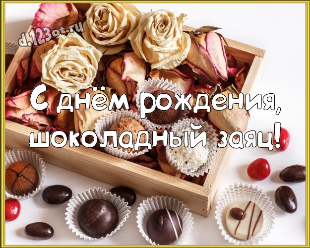 С днём рождения, шоколадный заяц! Суперская открытка любимейшему мужчине с классными шоколадными конфетами для ватсапа, для телеграм, для вк, для facebook, для одноклассники! Скачать онлайн бесплатно для вацап!