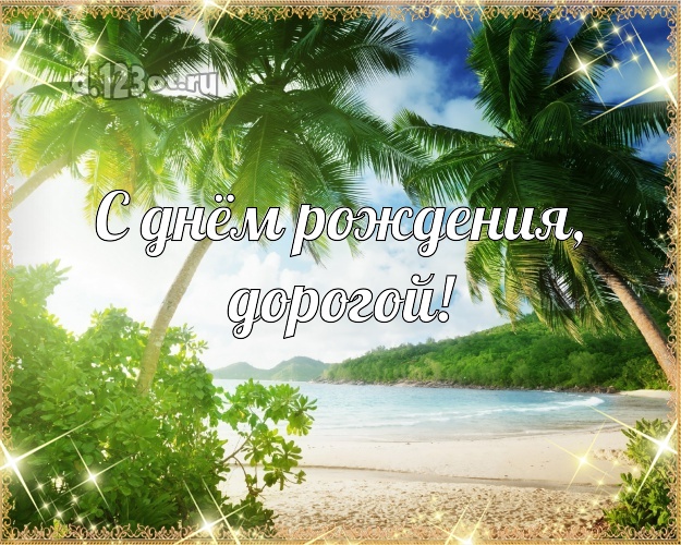 Ко дню рождения! картинка для любимого мужа с пальмами для whatsApp, для telegram, для вк, для фейсбук, для одноклассников! Скачать онлайн бесплатно для вацап!