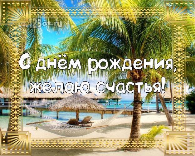 На день рождения! Открытка с пальмами для вацап, для телеграм, для вк, для фейсбук, для одноклассников!! Скачать онлайн бесплатно для вацап!