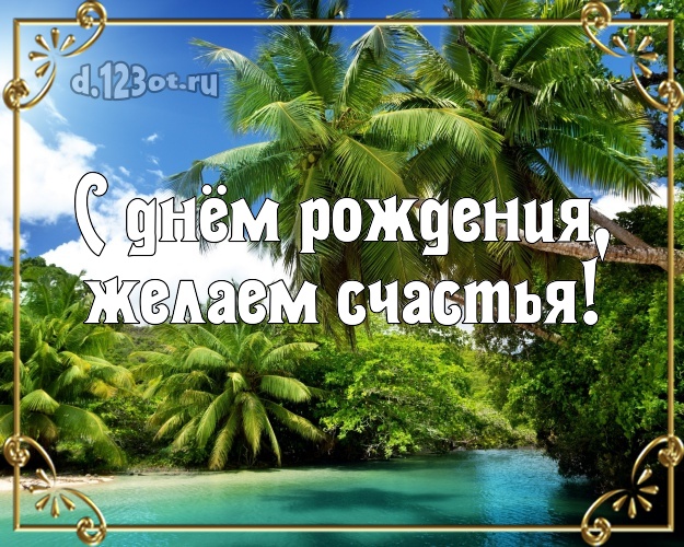 В день рождения! картинка начальнику с пальмами для whatsApp, для telegram, для вк, для facebook, для одноклассники!! Скачать онлайн бесплатно для вацап!