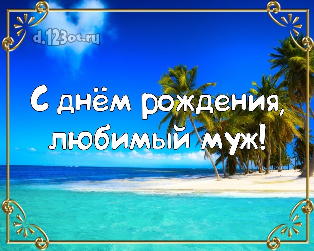 На день рождения! открытка муженьку с пальмами для вацап, для телеграм, для вконтакте, для фейсбук, для одноклассники! Скачать онлайн бесплатно для вацап!