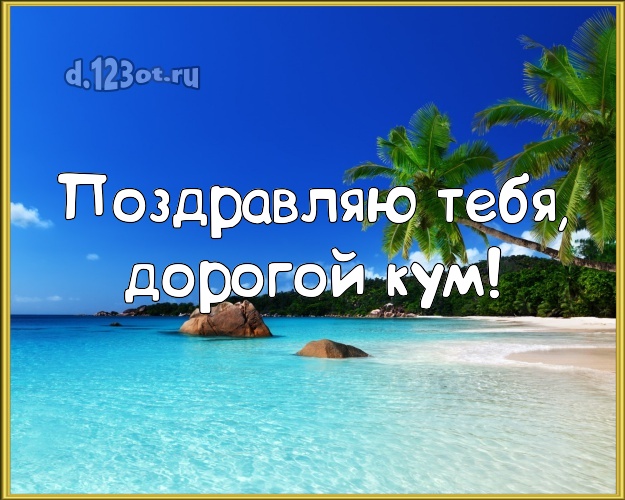 Поздравляю Тебя, дорогой кум! картинка куму с пальмами для вацап, для телеграм, для vk, для фейсбука, для одноклассников! Скачать онлайн бесплатно для вацап!