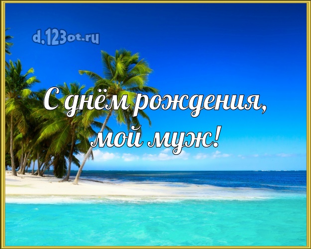 В день рождения! картинка для любимого мужа с экзотикой для whatsApp, для телеграм, для вк, для фейсбука, для одноклассники! Скачать онлайн бесплатно для вацап!