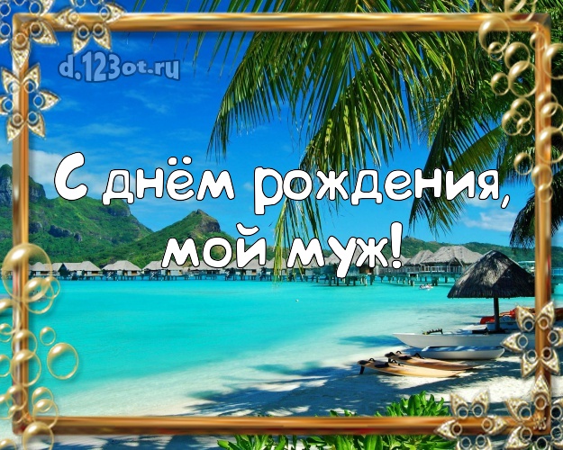 В день рождения! открытка для мужа с экзотикой для вацап, для telegram, для vk, для фейсбука, для одноклассников! Скачать онлайн бесплатно для вацап!