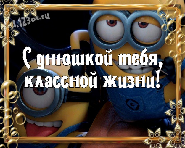 С днюшкой Тебя, классной жизни! Классная картинка однокласснику с прикольными существами для ватсапа, для телеграм, для вк, для фейсбук, для одноклассники! Скачать онлайн бесплатно для вацап!