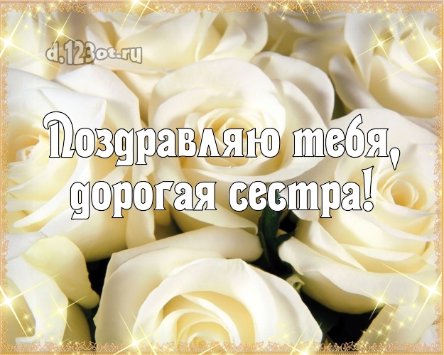 Поздравляю Тебя, дорогая сестра! Душевная открытка классной сестре с розами для вацап, для telegram, для вк, для фейсбука, для одноклассники! Скачать онлайн бесплатно для вацап!
