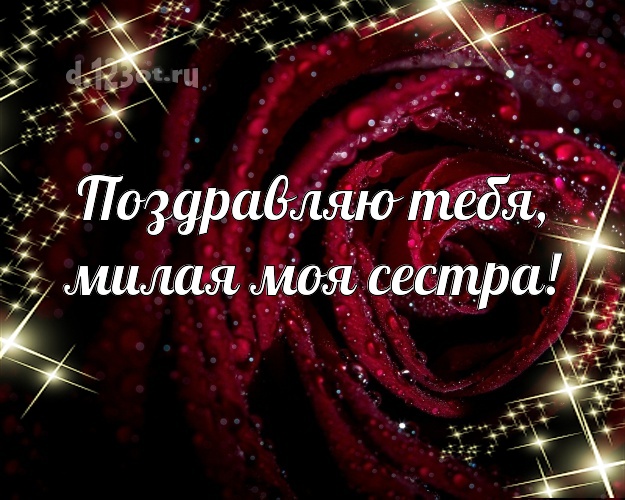 Поздравляю Тебя, милая моя сестра! Дивная открытка для лучшей сестры с розочками для whatsApp, для telegram, для вк, для фейсбук, для одноклассников! Скачать онлайн бесплатно для вацап!