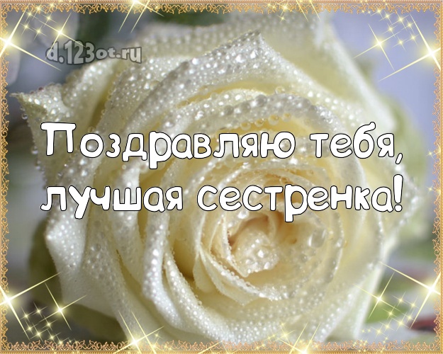 Поздравляю Тебя, лучшая сестренка! Ангельская картинка классной сестре с цветами (розами) для вацап, для telegram, для вк, для фейсбук, для одноклассники! Скачать онлайн бесплатно для вацап!