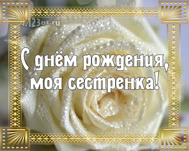 С днём рождения, моя сестренка! Лучшая открытка для классной сестры с розой для вацап, для telegram, для vk, для фейсбук, для одноклассники! Скачать онлайн бесплатно для вацап!