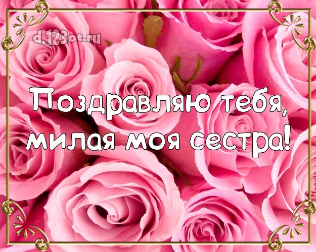 Поздравляю Тебя, милая моя сестра! Дивная открытка для лучшей сестры с розочками для вацап, для телеграм, для vk, для facebook, для одноклассников! Скачать онлайн бесплатно для вацап!