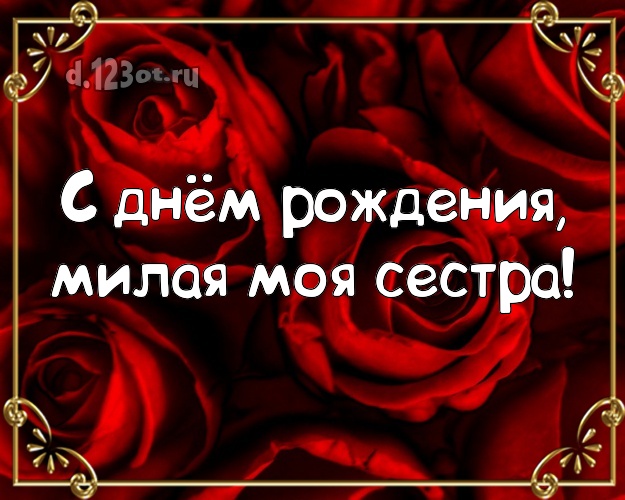 С днём рождения, милая моя сестра! Забавная картинка для классной сестры с розами для вацап, для телеграм, для вконтакте, для facebook, для одноклассников! Скачать онлайн бесплатно для вацап!