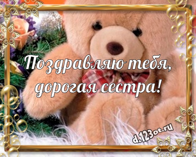 Поздравляю Тебя, дорогая сестра! Ангельская картинка моей сестренке с медвежатами для whatsApp, для telegram, для вк, для facebook, для одноклассников! Скачать онлайн бесплатно для вацап!
