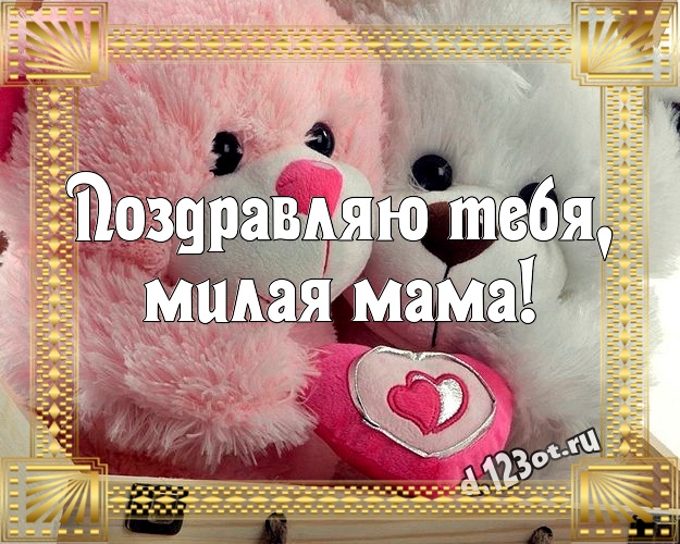 Поздравляю Тебя, милая мама! Веселая открытка для лучшей мамы с плюшевой игрушкой медведя для whatsApp, для telegram, для вконтакте, для фейсбук, для одноклассников! Скачать онлайн бесплатно для вацап!