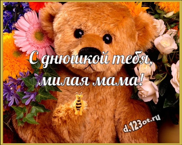 С днюшкой Тебя, милая мама! Милая картинка лучшей маме с медвежонком для whatsApp, для telegram, для vk, для facebook, для одноклассники! Скачать онлайн бесплатно для вацап!