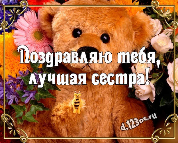 Поздравляю Тебя, лучшая сестра! Нежная картинка лучшей сестренке с милашным плюшевым медведем для whatsApp, для telegram, для вконтакте, для фейсбука, для одноклассники! Скачать онлайн бесплатно для вацап!