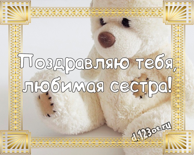 Поздравляю Тебя, любимая сестра! Красивая картинка любимой сестре с классным плюшевым медвежонком для whatsApp, для телеграм, для вконтакте, для фейсбука, для одноклассники! Скачать онлайн бесплатно для вацап!