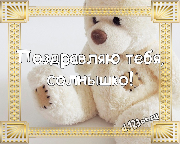 Поздравляю Тебя, солнышко! Милашная открытка любимой девушке с плюшевой игрушкой медведя для ватсапа, для telegram, для vk, для facebook, для одноклассники! Скачать онлайн бесплатно для вацап!