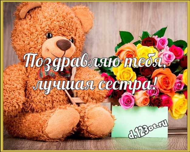Поздравляю Тебя, лучшая сестра! Милая открытка лучшей сестренке с медвежатами для whatsApp, для telegram, для vk, для facebook, для одноклассников! Скачать онлайн бесплатно для вацап!