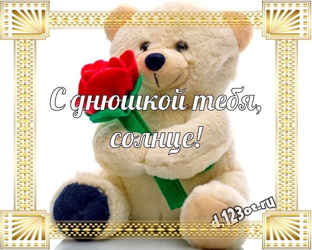 С днюшкой Тебя, солнце! Пушистая открытка детская с милашным плюшевым медведем для вацап, для telegram, для вконтакте, для фейсбук, для одноклассников! Скачать онлайн бесплатно для вацап!