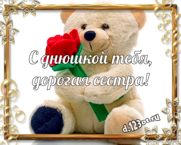 С днюшкой Тебя, дорогая сестра! Пушистая открытка любимой сестре с медвежатами для whatsApp, для telegram, для вконтакте, для фейсбука, для одноклассников! Скачать онлайн бесплатно для вацап!