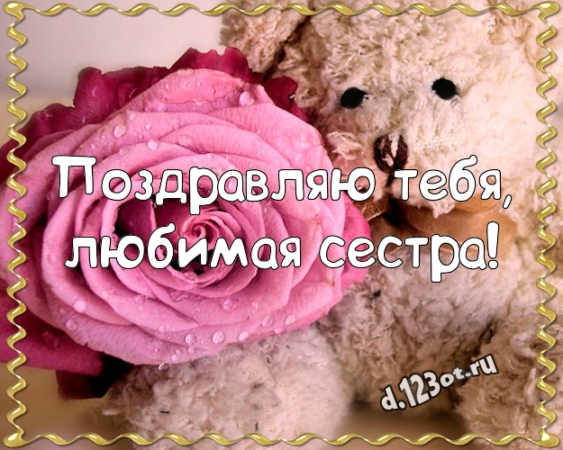 Поздравляю Тебя, любимая сестра! Нежная открытка лучшей сестренке с классным плюшевым медвежонком для whatsApp, для telegram, для vk, для фейсбук, для одноклассников! Скачать онлайн бесплатно для вацап!