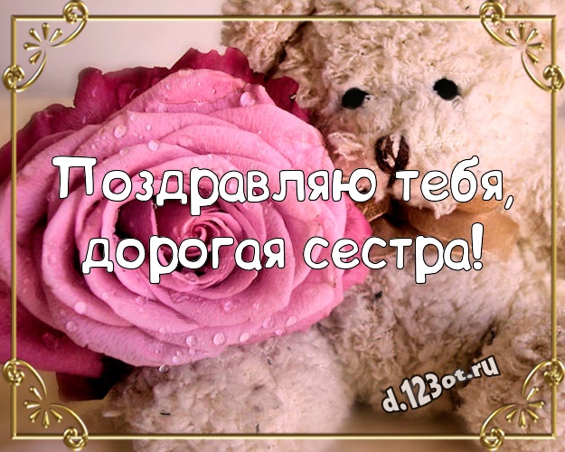 Поздравляю Тебя, дорогая сестра! Ангельская картинка любимой сестре с красивыми плюшевыми мишками для whatsApp, для telegram, для вк, для facebook, для одноклассники! Скачать онлайн бесплатно для вацап!