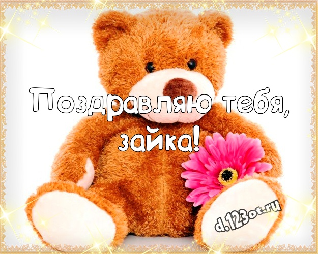 Поздравляю Тебя, зайка! Красивая открытка для любимой девушки с мишками для whatsApp, для telegram, для vk, для фейсбука, для одноклассники! Скачать онлайн бесплатно для вацап!