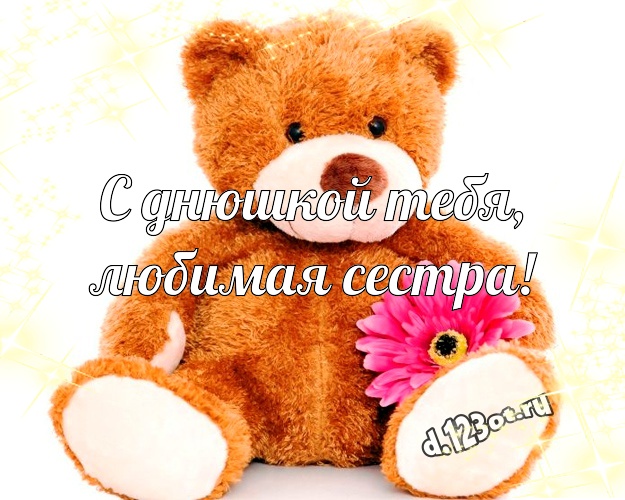 С днюшкой Тебя, любимая сестра! Милашная картинка лучшей сестренке с медвежонком для ватсапа, для телеграм, для вк, для фейсбук, для одноклассники! Скачать онлайн бесплатно для вацап!