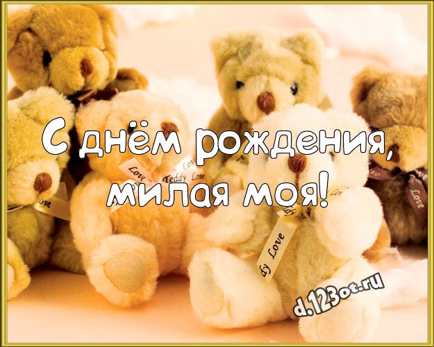 С днём рождения, милая моя! Няшная открытка для моей девушки с медведем для ватсапа, для telegram, для vk, для фейсбук, для одноклассников! Скачать онлайн бесплатно для вацап!