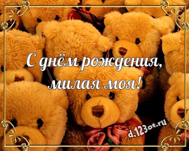 С днём рождения, милая моя! Милашная открытка для любимой девушки с красивыми плюшевыми мишками для whatsApp, для telegram, для вконтакте, для facebook, для одноклассники! Скачать онлайн бесплатно для вацап!