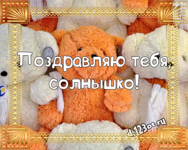 Поздравляю Тебя, солнышко! Милая картинка любимой девушке с плюшевым мишкой для вацап, для telegram, для вк, для фейсбук, для одноклассники! Скачать онлайн бесплатно для вацап!