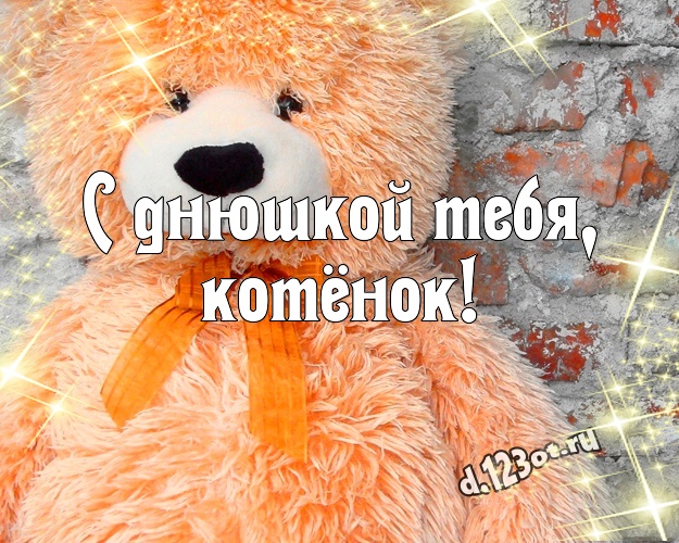 С днюшкой Тебя, котёнок! Милашная открытка моей девушке с плюшевым мишкой для ватсапа, для telegram, для вконтакте, для фейсбука, для одноклассников! Скачать онлайн бесплатно для вацап!