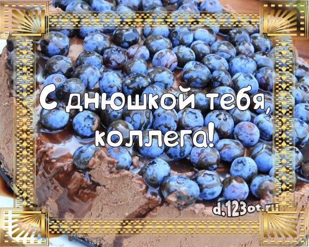 С днюшкой Тебя, коллега! Вкусная картинка дорогой коллеге женщине с тортиком и ягодами для ватсапа, для telegram, для вк, для facebook, для одноклассников! Скачать онлайн бесплатно для вацап!