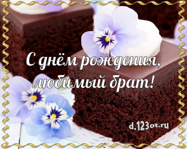 С днём рождения, любимый брат! Ванильно-шоколадная открытка для брата с тортиком и ягодами для whatsApp, для telegram, для вк, для фейсбука, для одноклассники! Скачать онлайн бесплатно для вацап!