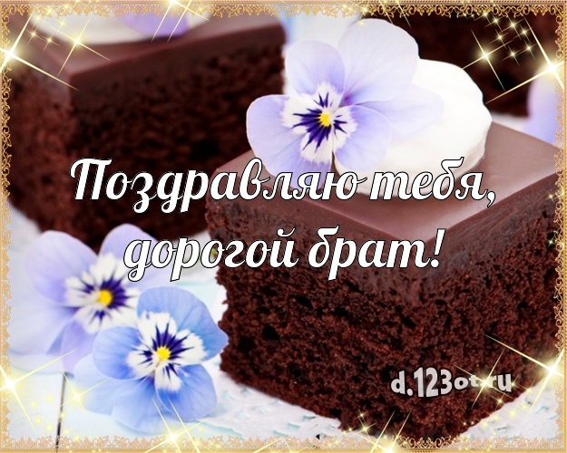 Поздравляю Тебя, дорогой брат! Яркая картинка лучшему брату с фруктово-шоколадным тортом для ватсапа, для telegram, для vk, для facebook, для одноклассники! Скачать онлайн бесплатно для вацап!