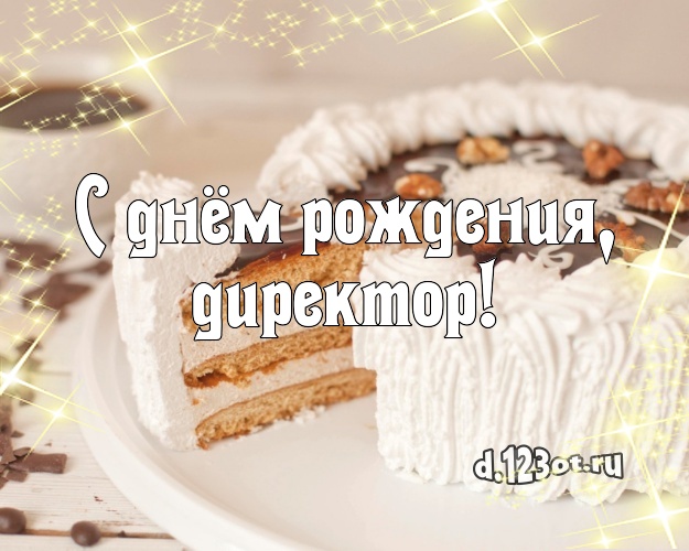 С днём рождения, директор! Сладкая открытка лучшему начальнику с шоколадным тортом для вацап, для telegram, для вконтакте, для фейсбук, для одноклассники! Скачать онлайн бесплатно для вацап!