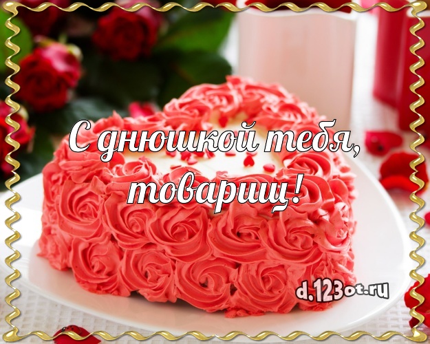 С днюшкой Тебя, товарищ! Ванильно-шоколадная открытка для дорогого мужчины с фруктово-шоколадным тортом для вацап, для telegram, для vk, для facebook, для одноклассники! Скачать онлайн бесплатно для вацап!