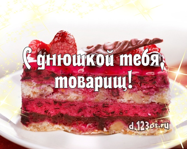 С днюшкой Тебя, товарищ! Яркая картинка лучшему мужчине с фруктово-шоколадным тортом для whatsApp, для телеграм, для вк, для facebook, для одноклассники! Скачать онлайн бесплатно для вацап!