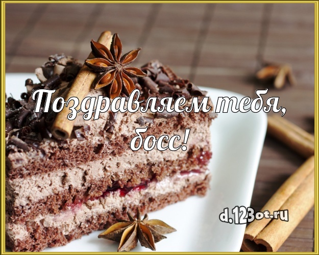 Поздравляем Тебя, босс! Сладкая картинка лучшему начальнику с фруктово-шоколадным тортом для вацап, для телеграм, для вк, для фейсбука, для одноклассников! Скачать онлайн бесплатно для вацап!